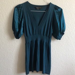 BCBG Blue Silk Cotton Puff Sleeve Blouse